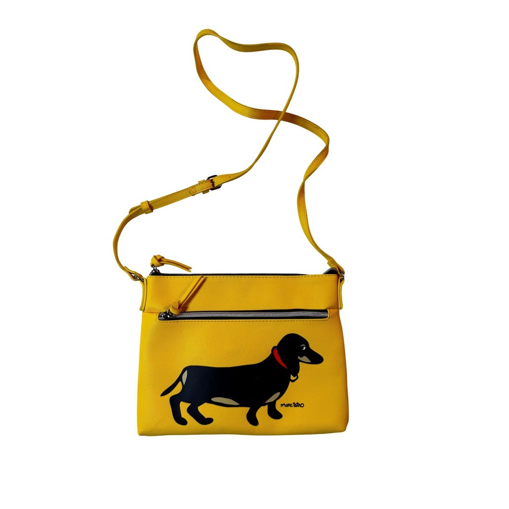 Marc Tetro Dog Dachshund Crossbody‎ Bag Yellow Small Purse Shoulder Zipper Pouch